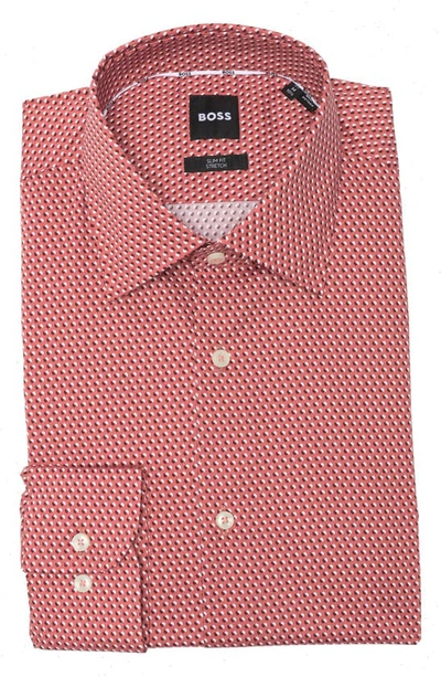 Hugo Boss Hank Kent Microprint Stretch Cotton Dress Shirt In Pink