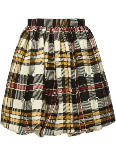 Miu Miu Crystal-embellished Tartan Wool Mini Skirt In Neutrals