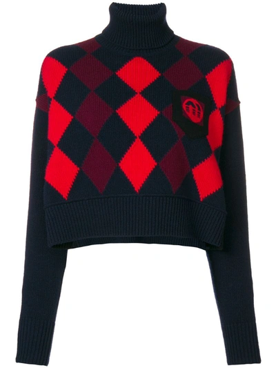 Miu Miu Intarsia-knit Virgin-wool Roll-neck Sweater In Navy