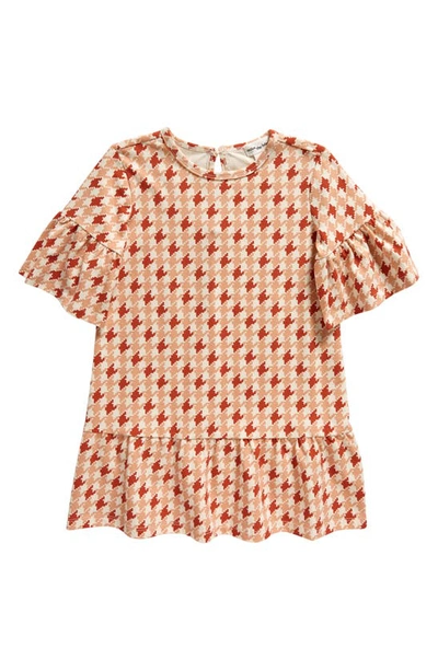 Miles The Label Kids' Houndstooth Print Stretch Organic Cotton Dress In Orange