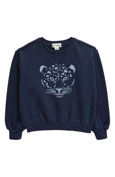 Miles The Label Kids' Leopard Graphic Fleece Sweatshirt In Navy