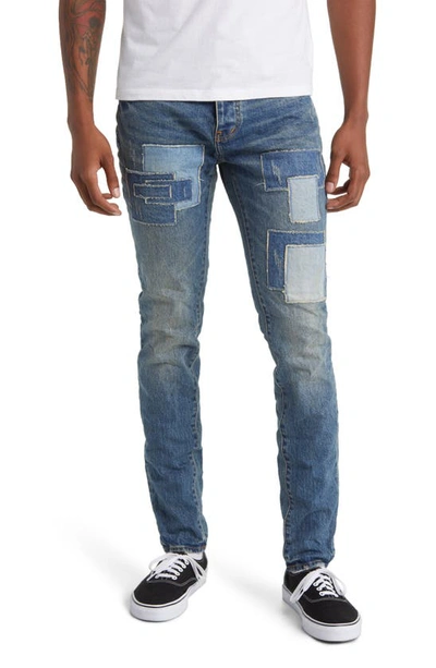 Purple Brand Vintage Square Patch Repaired Jeans In Dk Indigo