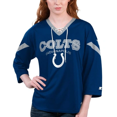 Starter Royal Indianapolis Colts Rally Lace-up 3/4 Sleeve T-shirt