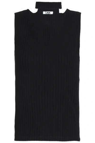 Lna Woman Cutout Ribbed-knit Top Black