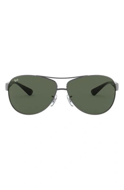 Ray Ban 63mm Overzise Pilot Sunglasses In Gunmetal Green