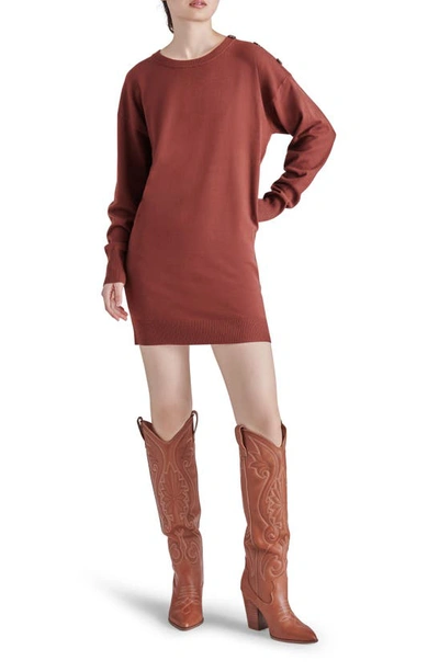 Steve Madden Madelyn Button Shoulder Long Sleeve Sweater Dress In Cinnamon