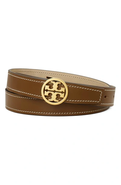 Tory Burch Miller Reversible Leather Belt In Moose / Gold