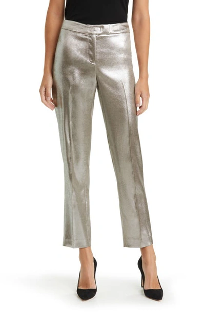 Anne Klein Metallic Ankle Pants In Silver