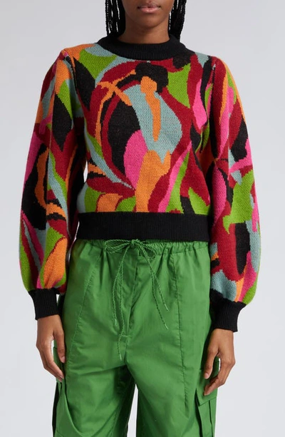 Farm Rio The Dance Mock Neck Crop Sweater In Multicolour