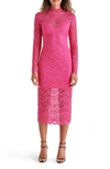 Steve Madden Vivienne Long Sleeve Lace Midi Dress In Pink