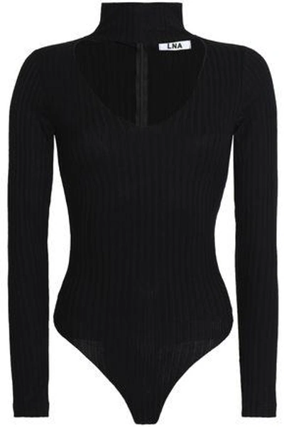 Lna Woman Cutout Ribbed-knit Bodysuit Black