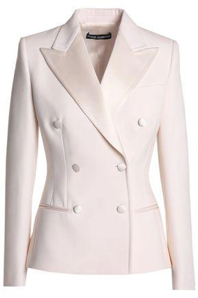 Dolce & Gabbana Double-breasted Satin-trimmed Wool And Silk-blend Blazer In Ivory