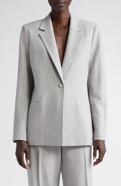 Lafayette 148 Single Button Stretch Wool Blazer In Grey Heather
