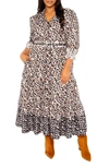 Buxom Couture Animal Print Shirtdress In Multi White/ Brown