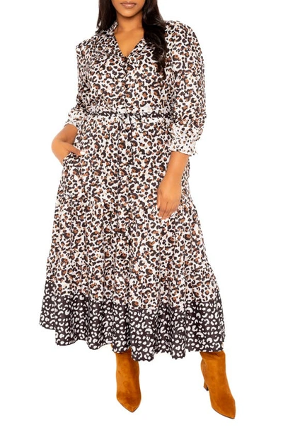 Buxom Couture Animal Print Shirtdress In Multi White/ Brown