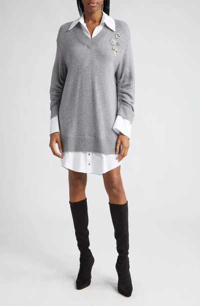 Cinq à Sept Atlas Santina Mixed Media Long Sleeve Sweater Dress