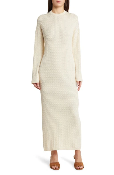 Vero Moda Monica Long Sleeve Cable Stitch Maxi Sweater Dress In Birch