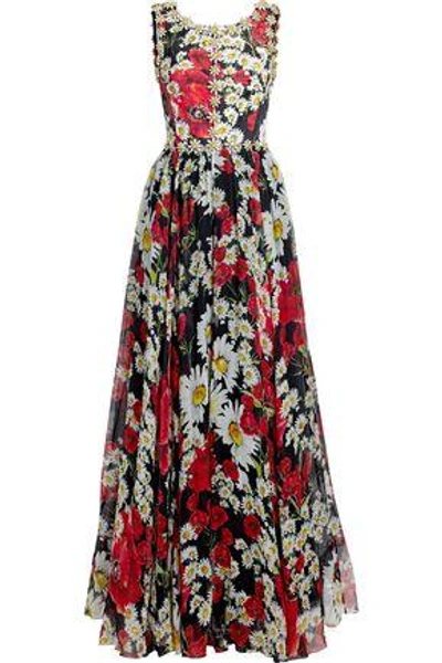 Dolce & Gabbana Woman Embellished Floral-print Silk-blend Jacquard And Chiffon Gown Red