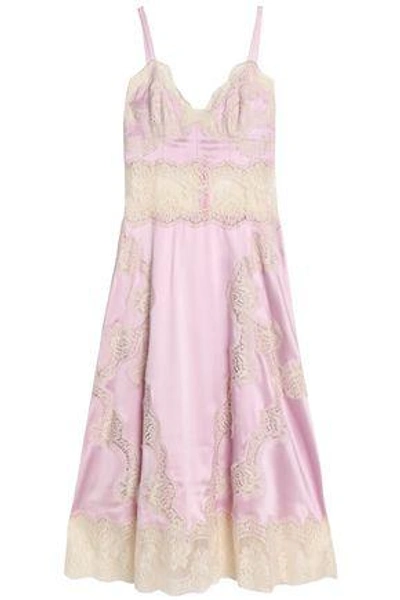 Dolce & Gabbana Woman Corded Lace-trimmed Silk-blend Satin Midi Dress Baby Pink