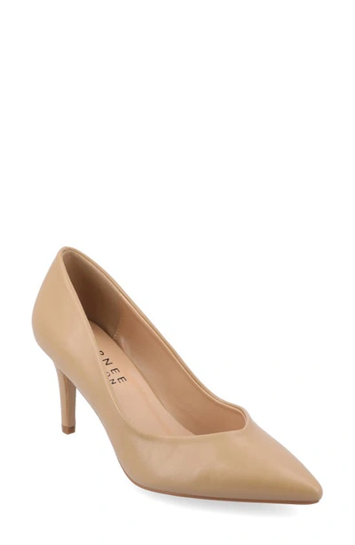 Journee Collection Gabriella Pointed Toe Pump In Tan Patent