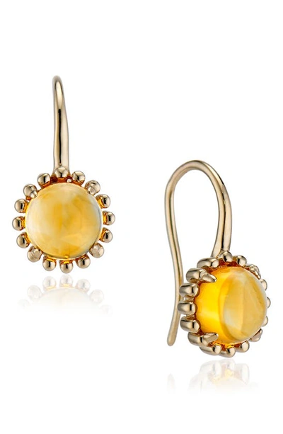 House Of Frosted Floral Drop Earrings In Gold/ Citrine