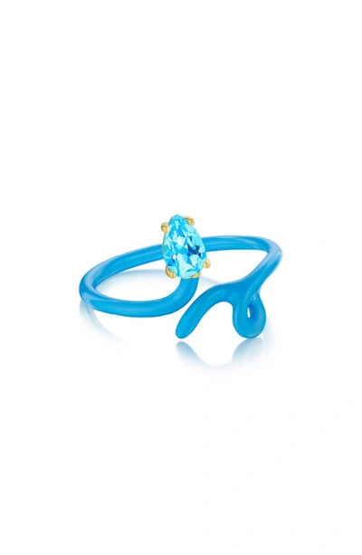 House Of Frosted Stone Enamel Vine Ring In Blue/ Blue Topaz