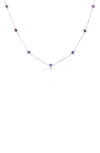 House Of Frosted Multi Stone Station Necklace In Silver/ Amethyst