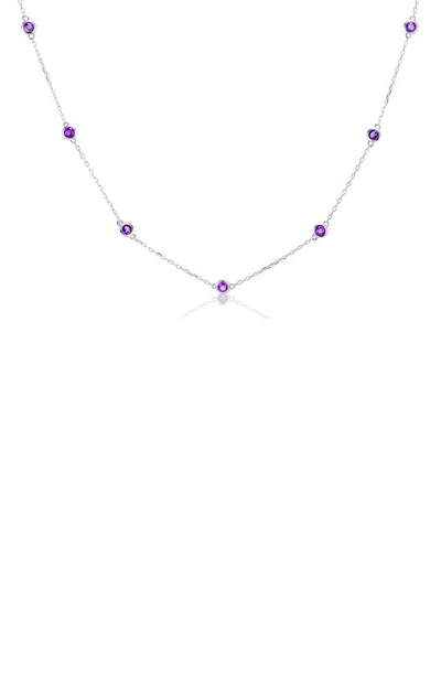 House Of Frosted Multi Stone Station Necklace In Silver/ Amethyst
