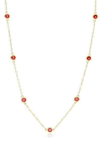 House Of Frosted Multi Stone Station Necklace In Gold/ Garnet