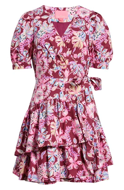 Lilly Pulitzer Alexandria Elbow Sleeve Cotton Wrap Dress In Amarena Cherry Tropical With A Twist