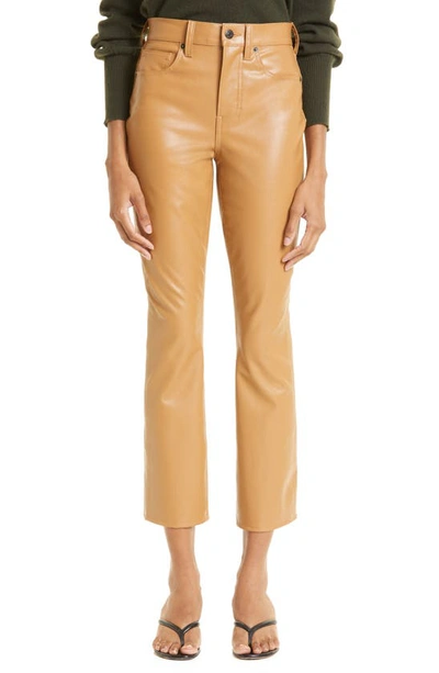 Veronica Beard Carly High Rise Cropped Faux Leather Jeans In Cognac