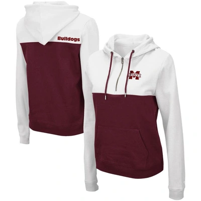 Colosseum Women's  White And Maroon Mississippi State Bulldogs Aidan Quarter-zip Hoodie In White,maroon