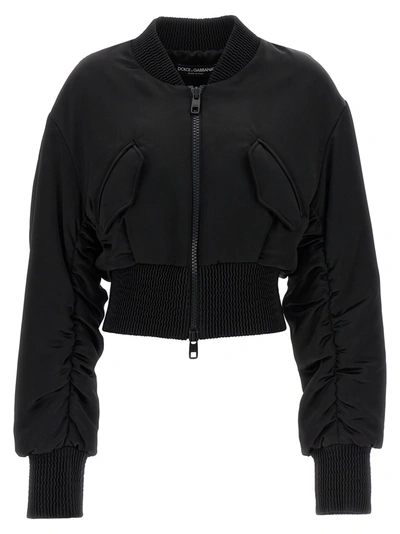 Dolce & Gabbana Cropped Duchesse Bomber Jacket In Black