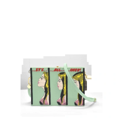 Olympia Le-tan It's All Over Book Clutch With Strap In Almond Green Cotton And Brass