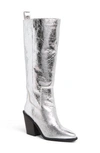 Steve Madden Seven Knee High Boot In Silver Crackle