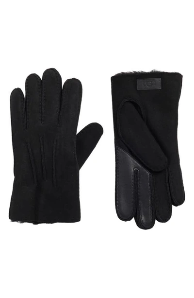 Ugg Leather Genuine Shearling Lined Gloves In Black