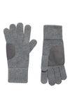 Ugg Leather Patch Knit Gloves In Charcoal
