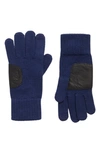Ugg Leather Patch Knit Gloves In Navy