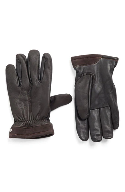 Ugg Faux Fur Lined Captain Pieced Leather Glove In Brown