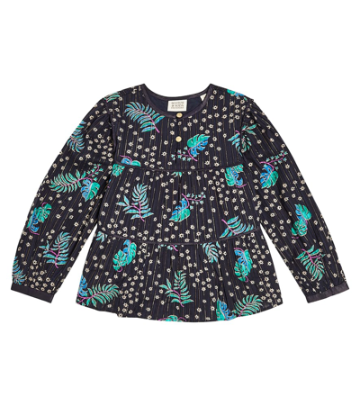 Scotch & Soda Kids' Cropped Tie-dye Smocked Blouse In Blue