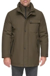 Andrew Marc Harcourt Water Resistant Full Zip Car Coat With Attached Bib In Jungle