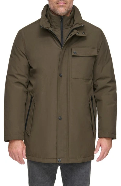 Andrew Marc Harcourt Water Resistant Full Zip Car Coat With Attached Bib In Jungle