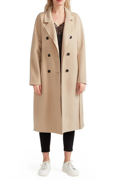 Belle & Bloom Boss Girl Double Breasted Wool Blend Coat In Pale Oat