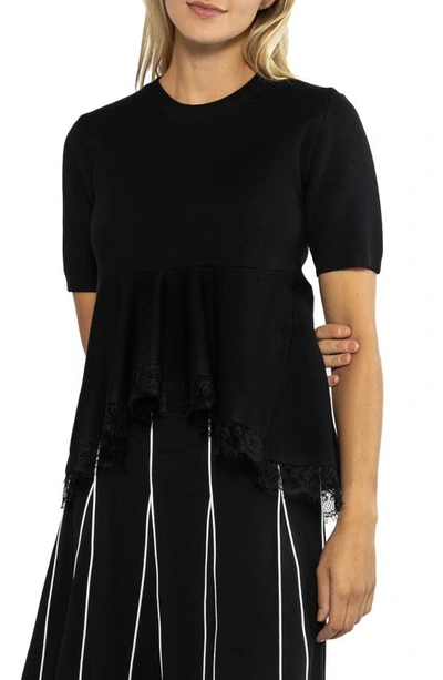 Gracia Lace Trim High-low Peplum Top In Black