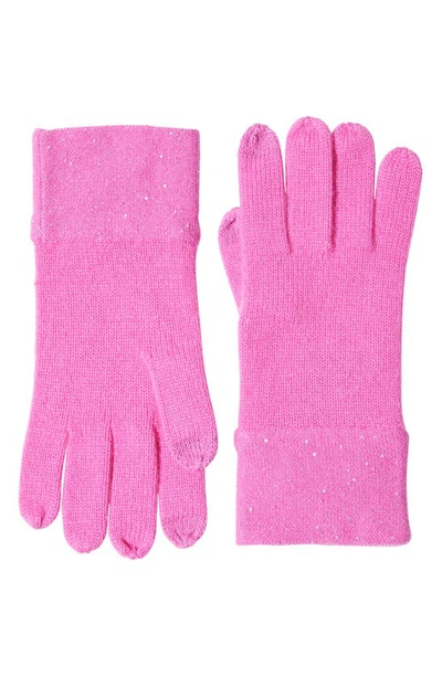 Sofia Cashmere Sequin Cashmere Knit Gloves In Hot Pink