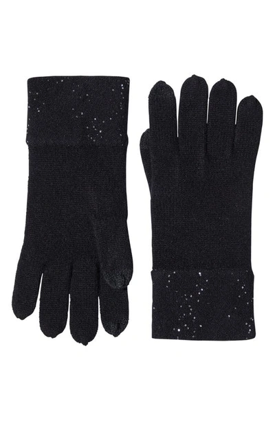 Sofia Cashmere Sequin Cashmere Knit Gloves In Black