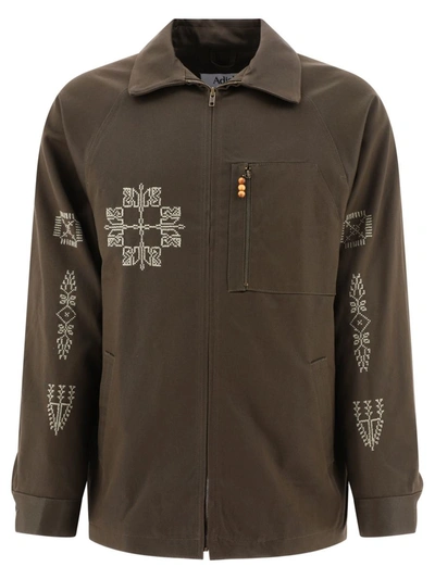 Adish Makhlut Embroidered-motif Cotton Jacket In Brown