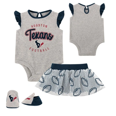 Outerstuff Baby Boys And Girls Heather Gray, Purple Baltimore Ravens All Dolled Up Three-piece Bodysuit, Skirt In Heather Gray,purple