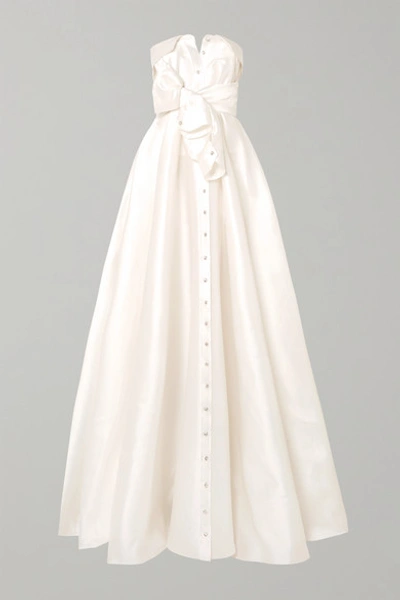 Alexis Mabille Bow-detailed Embellished Satin-twill Gown In White