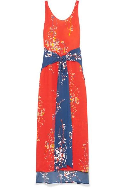 Jaline Elizabeth Paneled Floral-print Silk Crepe De Chine Maxi Dress In Coral